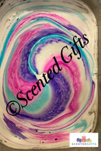 Load image into Gallery viewer, Zebra design round half bath bomb scented in strawberry with embeds