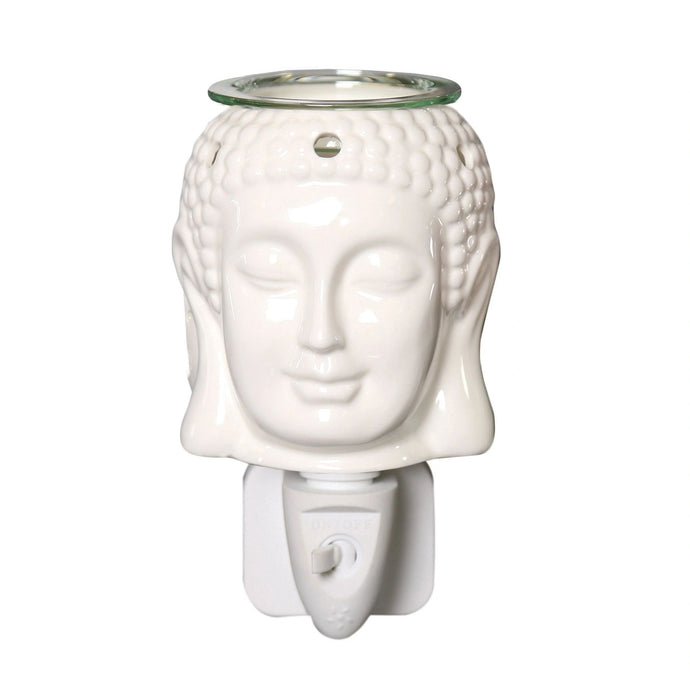 white Buddha Ceramic Plug in lamp  Wax Melt Burner Plug In - Ceramic Buddha 10cm  Supplied in a picture box with 2 glass bowls and 2 bulbs
