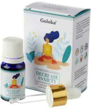 Load image into Gallery viewer, Goloka Essential Blend Oils Stunningly Fragranced Aroma Oil Which Fills Your Home With A Wonderful And Long Lasting Aroma. These are safe to use in burners, plug in and humidifiers. Brand: Goloka Material: 100% Pure Essential Oil Packaging: 10ml Bottle with Pipette Vegan: Yes Cruelty Free: Yes Child Labour Free: Yes choice of:decreased anxiety energising anti depression