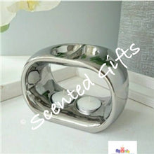 Load image into Gallery viewer, Ceramic Wax Melter Duos From the new eScential Living Collection of gorgeous monochrome ceramic wax melters and oil burners, adding a stylish touch of elegance to any wax addiction. As much home decor as they are functional warmers! Chrome duo burner