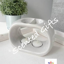 Load image into Gallery viewer, Ceramic Wax Melter Duos From the new eScential Living Collection of gorgeous monochrome ceramic wax melters and oil burners, adding a stylish touch of elegance to any wax addiction. As much home decor as they are functional warmers! grey duo burner