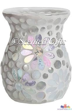 A Lovely Pearl Floral Mosaic Design wax and oil tea light burner. That Would Look Great in any Home. 14cm tall