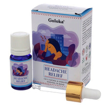 Load image into Gallery viewer, Goloka Essential Blend Oils Stunningly Fragranced Aroma Oil Which Fills Your Home With A Wonderful And Long Lasting Aroma. These are safe to use in burners, plug in and humidifiers. Brand: Goloka Material: 100% Pure Essential Oil Packaging: 10ml Bottle with Pipette Vegan: Yes Cruelty Free: Yes Child Labour Free: Yes choice of:decreased anxiety energising anti depression. headache relief.