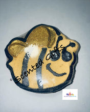 Load image into Gallery viewer, Bee bath bomb A yellow and black bee shaped bath bomb with hidden embeds and scented in tutti fruity.