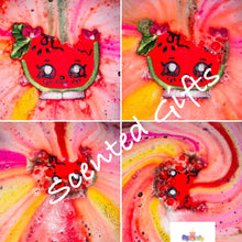 Load image into Gallery viewer, Maggie Melon bath bomb A gorgeous red coloured melon fun shaped bath bomb with mica detail and scented in CHERRY LIME.