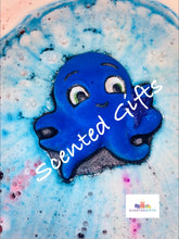 Load image into Gallery viewer, Olly Octopus bath bomb A blue shaped octopus with mica detail and scented in BLUE RASPBERRY SLUSH.