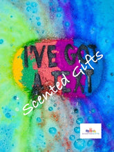 Load image into Gallery viewer, I’ve got a text bath bomb A rainbow colours speech bubble shaped bath bath bomb with Ive got a text black detailed writing scented in rainbow kisses.