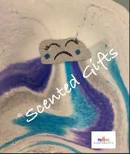 Load image into Gallery viewer, Raindance bath bomb With every rain drop comes a stormy cloud. a matching pair to our rainbow bath bomb ‘happy little cloud’, raindance is for those stormy days. Fragranced in a dupe of the high street mens fragrance ‘one million’ with hidden rain drop surprise.