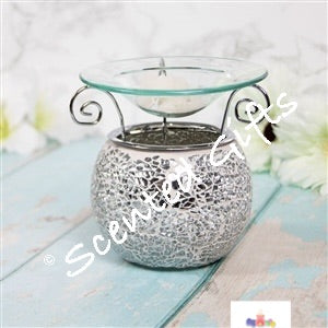 Mosaic Style Oil Burner  Round Oil Burner With Mosaic Design And 3 Metal Arms Sticking Out Top To Hold The Dish In Place. silver