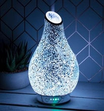 Load image into Gallery viewer, Silver crackle Aroma Humidifier Diffuser UK Mains Powered, Ultrasonic Humidifier In a Stunning Silver Glass Mosaic Design - Simply Add Water And Oil To The Tank And See It Quickly Vaporise Into a Cool, Dry Scented Mist Perfect for Use With fragrance and Essential Oils For Aromatherapy.