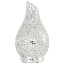 Load image into Gallery viewer, Silver crackle Aroma Humidifier Diffuser UK Mains Powered, Ultrasonic Humidifier In a Stunning Silver Glass Mosaic Design - Simply Add Water And Oil To The Tank And See It Quickly Vaporise Into a Cool, Dry Scented Mist Perfect for Use With fragrance and Essential Oils For Aromatherapy.