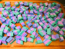 Load image into Gallery viewer, Mini Brick bath blocksMini Brick bath bombs. In a range of colours. Scents include creed, one million, lady million, baby powder, parma violet, lemon sherbert, green apple, invictus, pink lemonade, coconut cream, raspberry ripple, flowerbomb, lynx smokey oak, thai lime and mango, JPG HER, JPG HIM, love spell, rhubarb custard, red raspberry sorbet, cherry blossom, bubblegum and pink bubbly.
