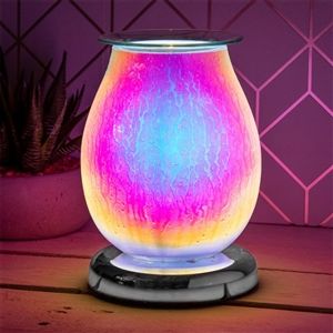 Touch Sensitive Round Aroma Lamp - Iridescent Starburst Desire Aroma Lamp Round Aroma Lamp With 3D Design Also Acts As An Oil Warmer With A Glass Dish On Top That Is Included.Touch Sensitive Turn On And Off By Simply Touching The Lamp.UK Mains Powered  Lamp is an Iridescent Colour When Unlit.  The Touch Sensitive Feature Has 3 Light Settings, Enabling You To Switch Between Different Light Intensities with Just The Touch Of Your Finger!  Replacement Bulbs Compatible - 23W / 35W / 40W