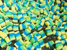 Load image into Gallery viewer, Mini Brick bath blocksMini Brick bath bombs. In a range of colours. Scents include creed, one million, lady million, baby powder, parma violet, lemon sherbert, green apple, invictus, pink lemonade, coconut cream, raspberry ripple, flowerbomb, lynx smokey oak, thai lime and mango, JPG HER, JPG HIM, love spell, rhubarb custard, red raspberry sorbet, cherry blossom, bubblegum and pink bubbly.
