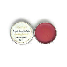 Load image into Gallery viewer, This Certified Organic lip balm comes in a cute yet generous sized screw top tin - but perfect to slot into your pocket, purse or bag.  This gorgeous lip balm is made of natural and nourishing ingredients such as Organic Cocoa Butter, Organic Jojoba and Organic Castor Oils to soothe and moisturise your lips without irritation.

