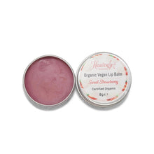 Load image into Gallery viewer, This Certified Organic lip balm comes in a cute yet generous sized screw top tin - but perfect to slot into your pocket, purse or bag.  This gorgeous lip balm is made of natural and nourishing ingredients such as Organic Cocoa Butter, Organic Jojoba and Organic Castor Oils to soothe and moisturise your lips without irritation.
