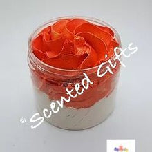 Load image into Gallery viewer, Luxury Sugar Scrub Soap Fluff 160g. Scented in retro rose and coloured in red and cream.
