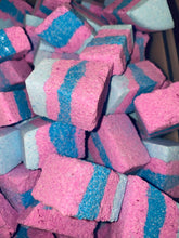 Load image into Gallery viewer, Mini Brick bath blocksMini Brick bath bombs. In a range of colours. Scents include creed, one million, lady million, baby powder, parma violet, lemon sherbert, green apple, invictus, pink lemonade, coconut cream, raspberry ripple, flowerbomb, lynx smokey oak, thai lime and mango, JPG HER, JPG HIM, love spell, rhubarb custard, red raspberry sorbet, cherry blossom, bubblegum and pink bubbly.
