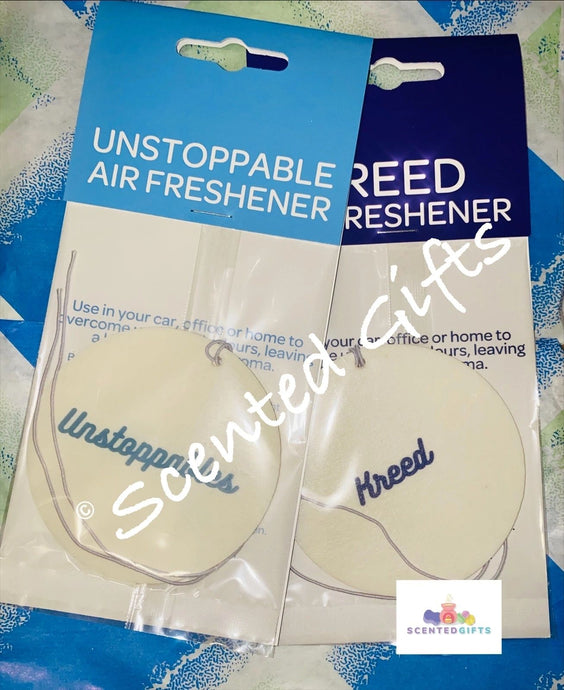 Hanging Car diffusers perfect for freshening up your car smell and available in huge range of scents. perfume black opium, la vie est belle, lady million, baccarat, velvety orchid. Clean fresh unstoppables. Aftershave Creed, Sauvage, One Million. Inspiresd.