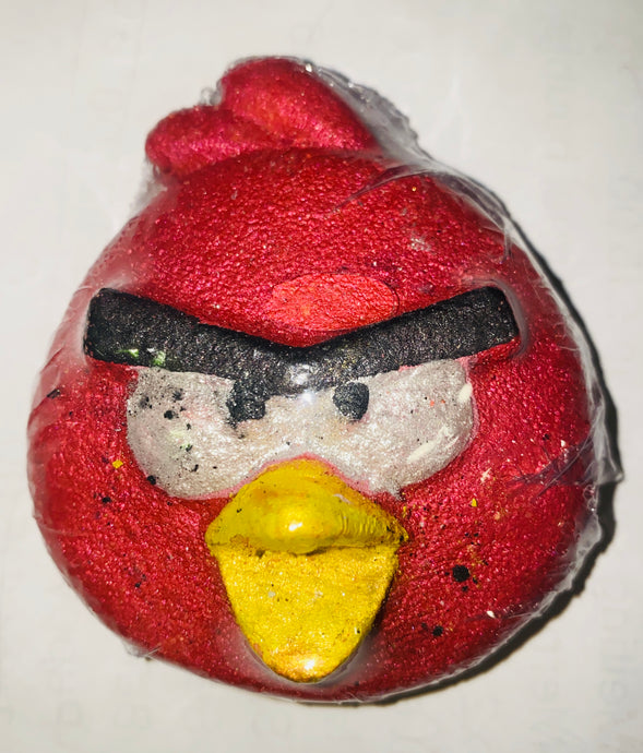 Red Bird Bath Bomb  Add some fun to your bath with these large handcrafted Bath Bombs that explode releasing a burst of colours and sweet fragrance. A red bird shaped bath bomb airbrush and hand painted detail. Angry bird bath bomb