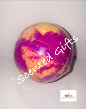 Load image into Gallery viewer, 400mg CBD Coloured Bath Balls   Colour layered round sphere orb shaped bath bombs with 400mg of CBD isolate in range of scents, the strongest individual CBD bomb. 
