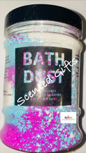 Load image into Gallery viewer, Bath Dust Tubs  Create a welcoming scented bath by simply sprinkling in to the water and allowing to dissolve. Teal, pink and white coloured scented in candy hearts.
