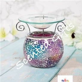 Mosaic Style Oil Burner  Round Oil Burner With Mosaic Design And 3 Metal Arms Sticking Out Top To Hold The Dish In Place. coloured