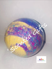 Load image into Gallery viewer, 400mg CBD Coloured Bath Balls   Colour layered round sphere orb shaped bath bombs with 400mg of CBD isolate in range of scents, the strongest individual CBD bomb. 
